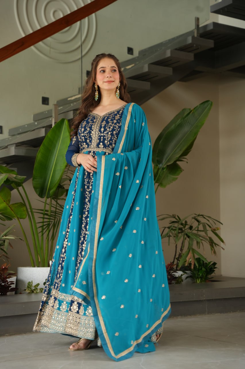 Dual Pattern Gown with Zari & Sequins Embroidered work