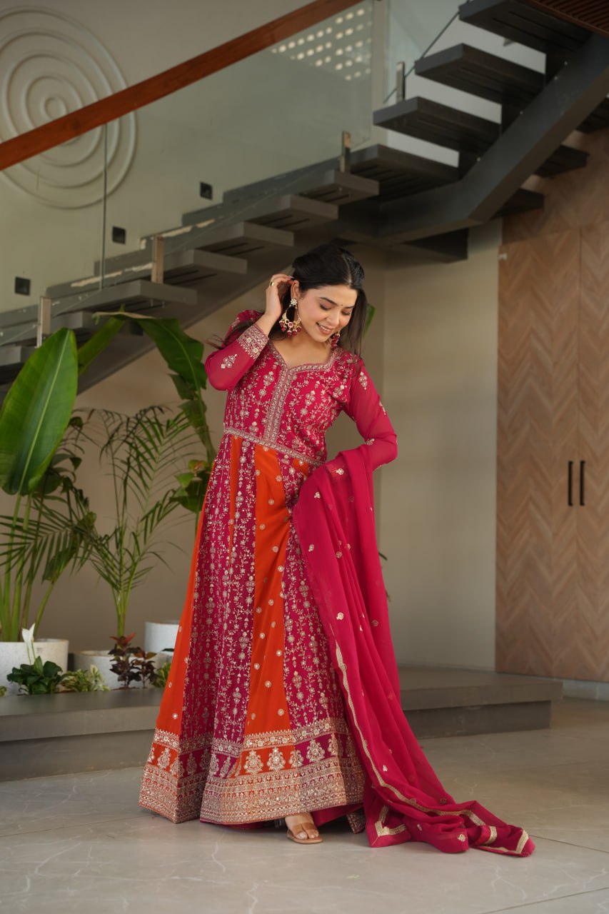 Dual Pattern Gown with Zari & Sequins Embroidered work