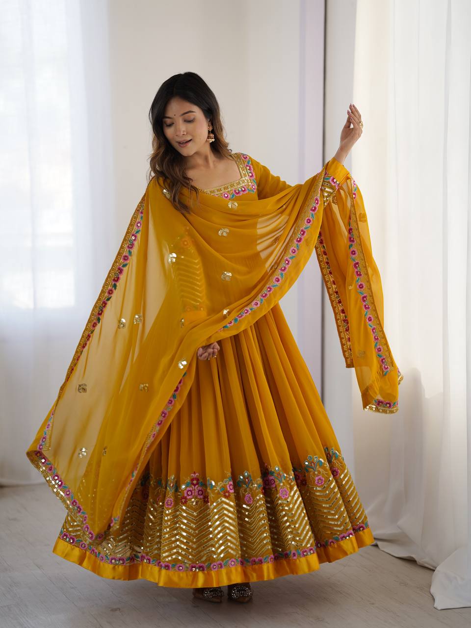 Georgette Anarkali with Multi thread embroidery work