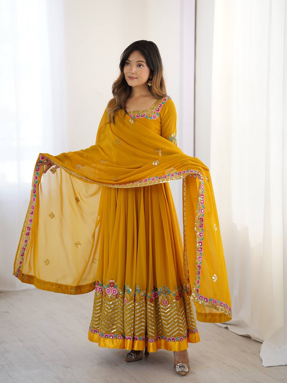 Georgette Anarkali with Multi thread embroidery work