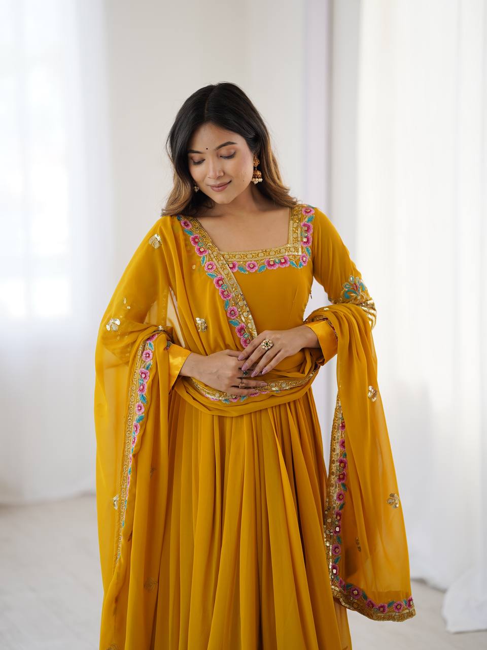 Georgette Anarkali with Multi thread embroidery work