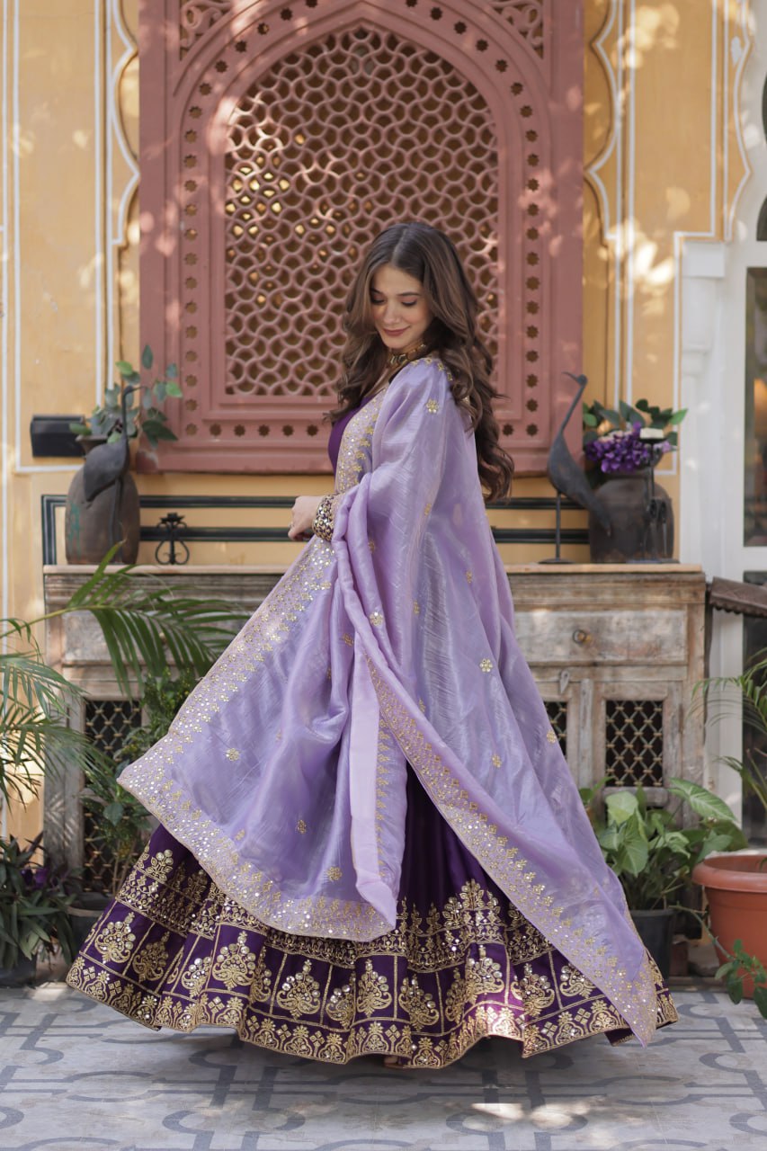 Star Georgette Purple Gown with Light Purple Dupatta
