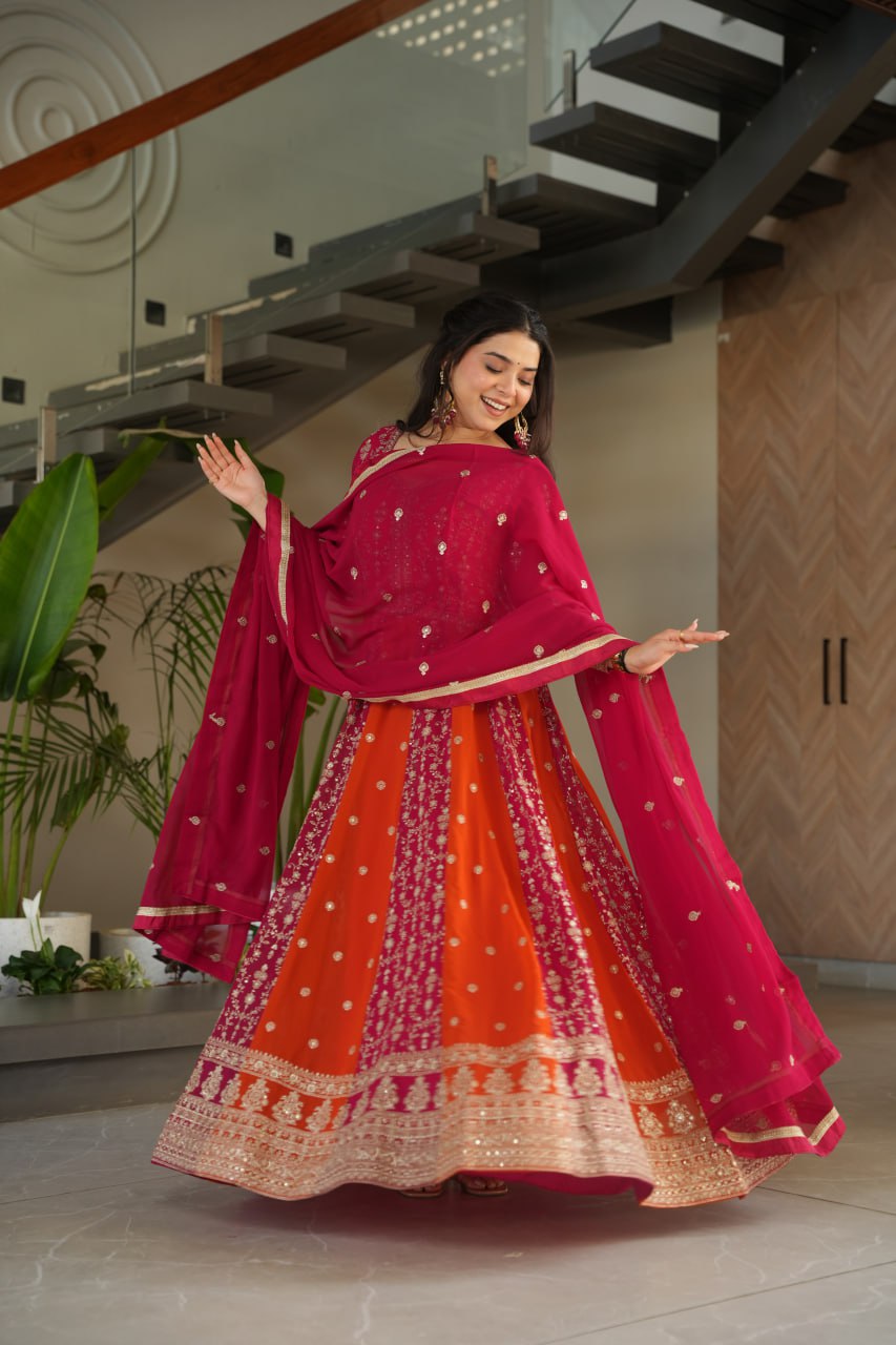 Dual Pattern Gown with Zari & Sequins Embroidered work