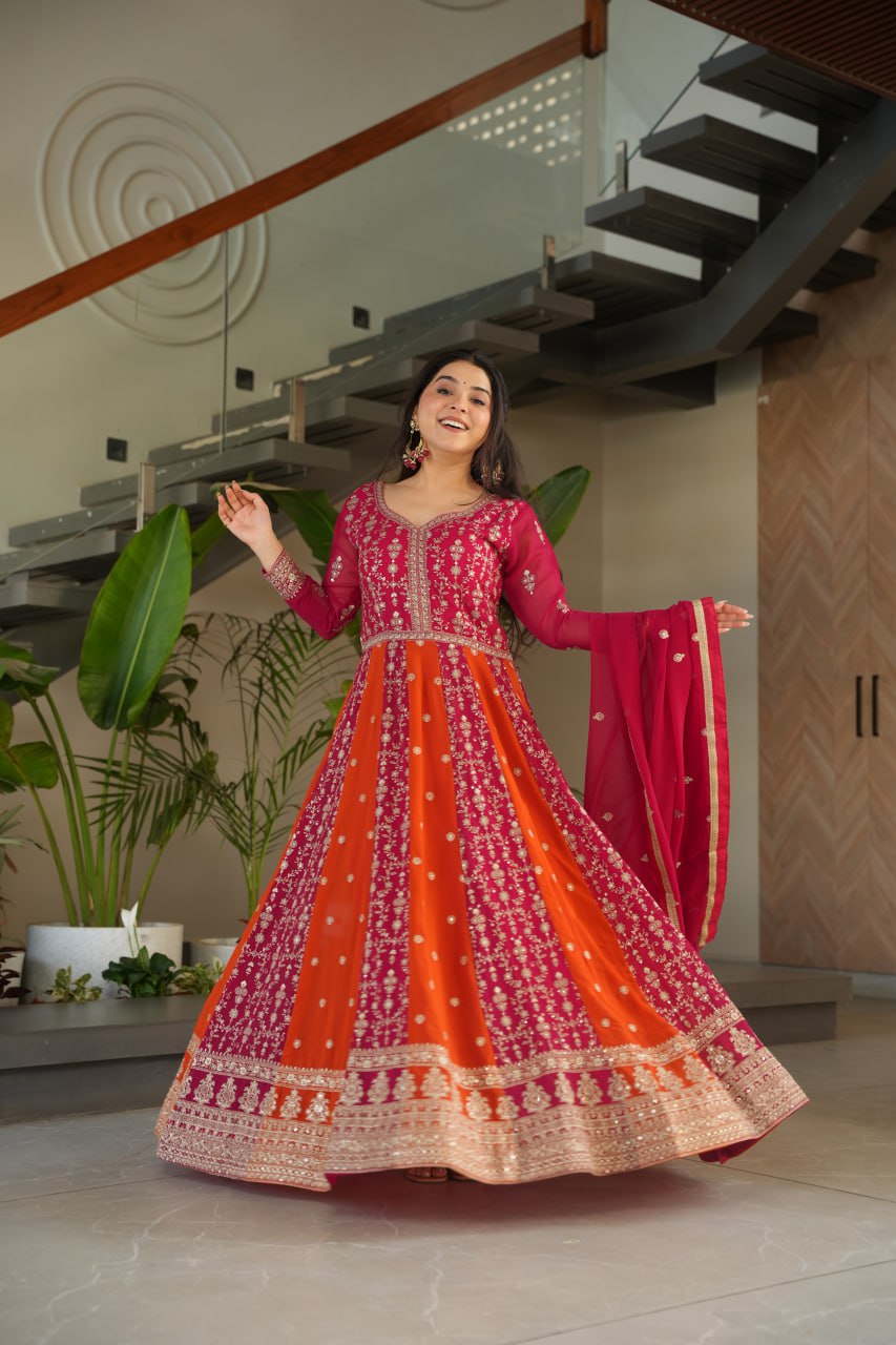 Dual Pattern Gown with Zari & Sequins Embroidered work