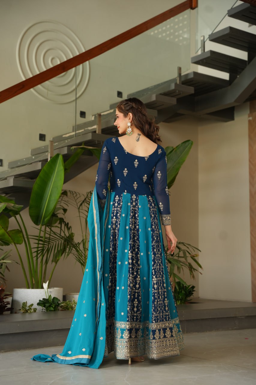 Dual Pattern Gown with Zari & Sequins Embroidered work