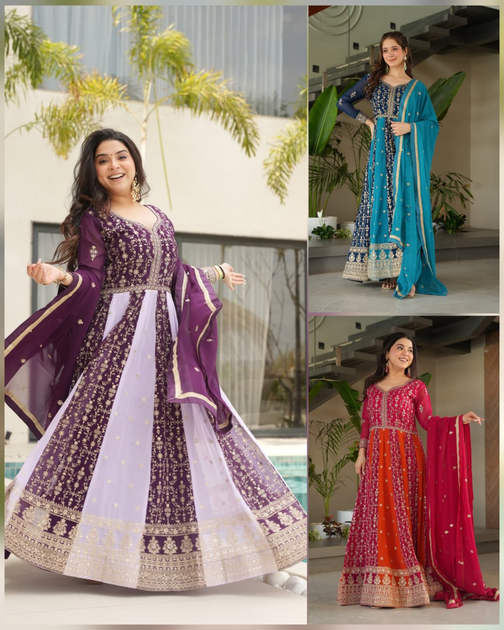 Dual Pattern Gown with Zari & Sequins Embroidered work
