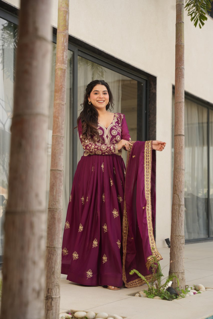 Zari Embroidered and sequins gown with Dupatta