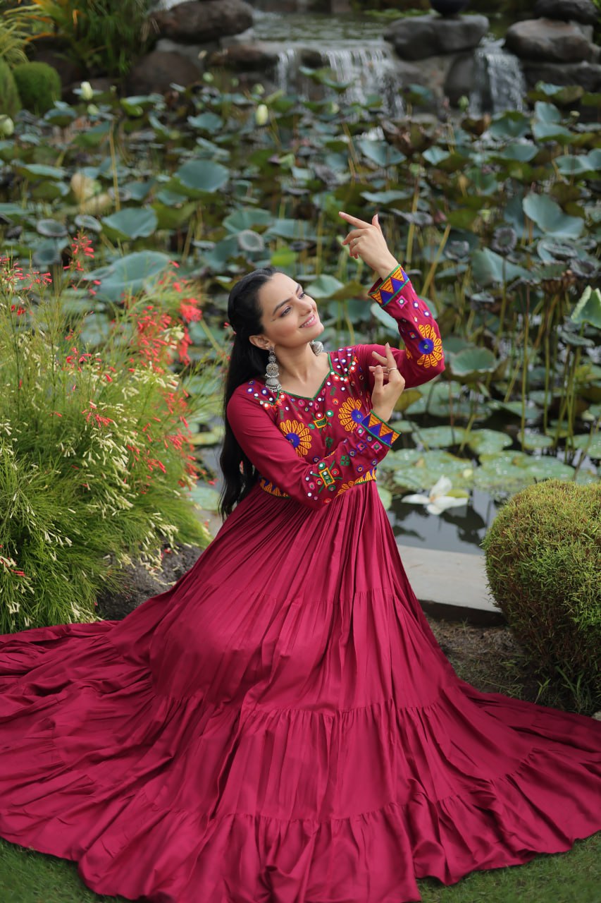 Rayon Gown with Kutchi Gamthi work