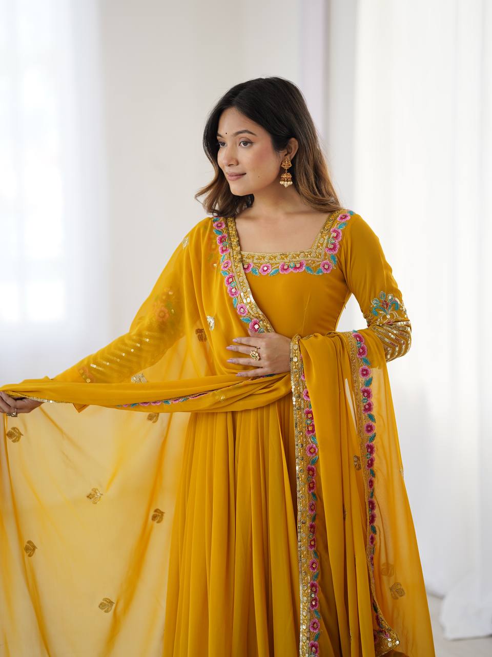 Georgette Anarkali with Multi thread embroidery work