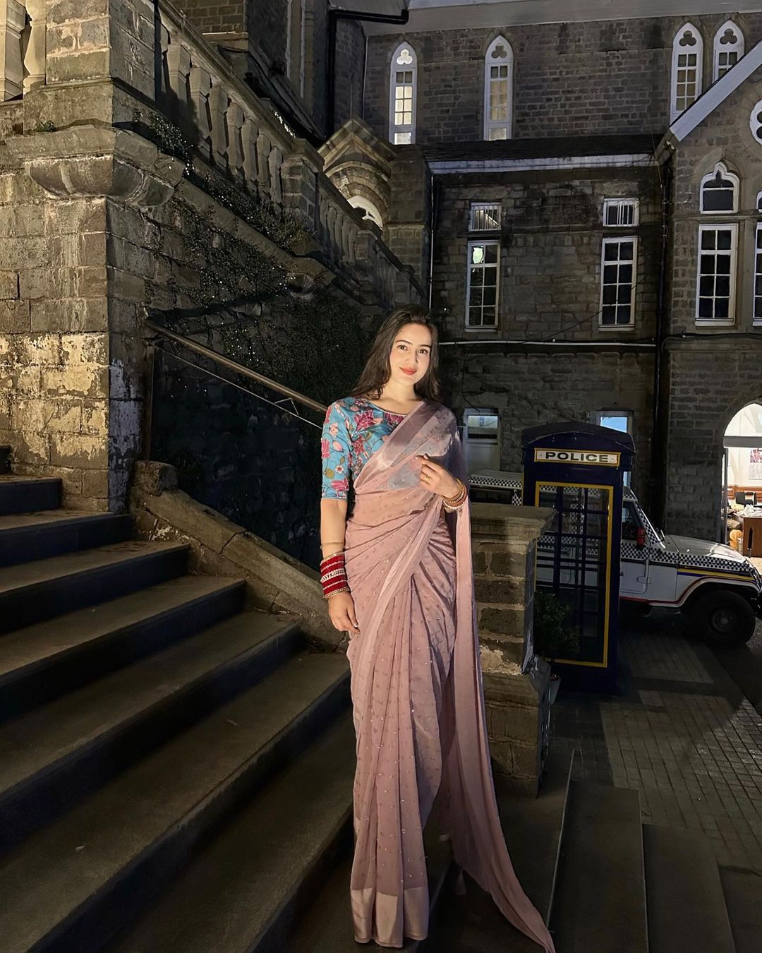 Chiffon saree with Kalamkari blouse