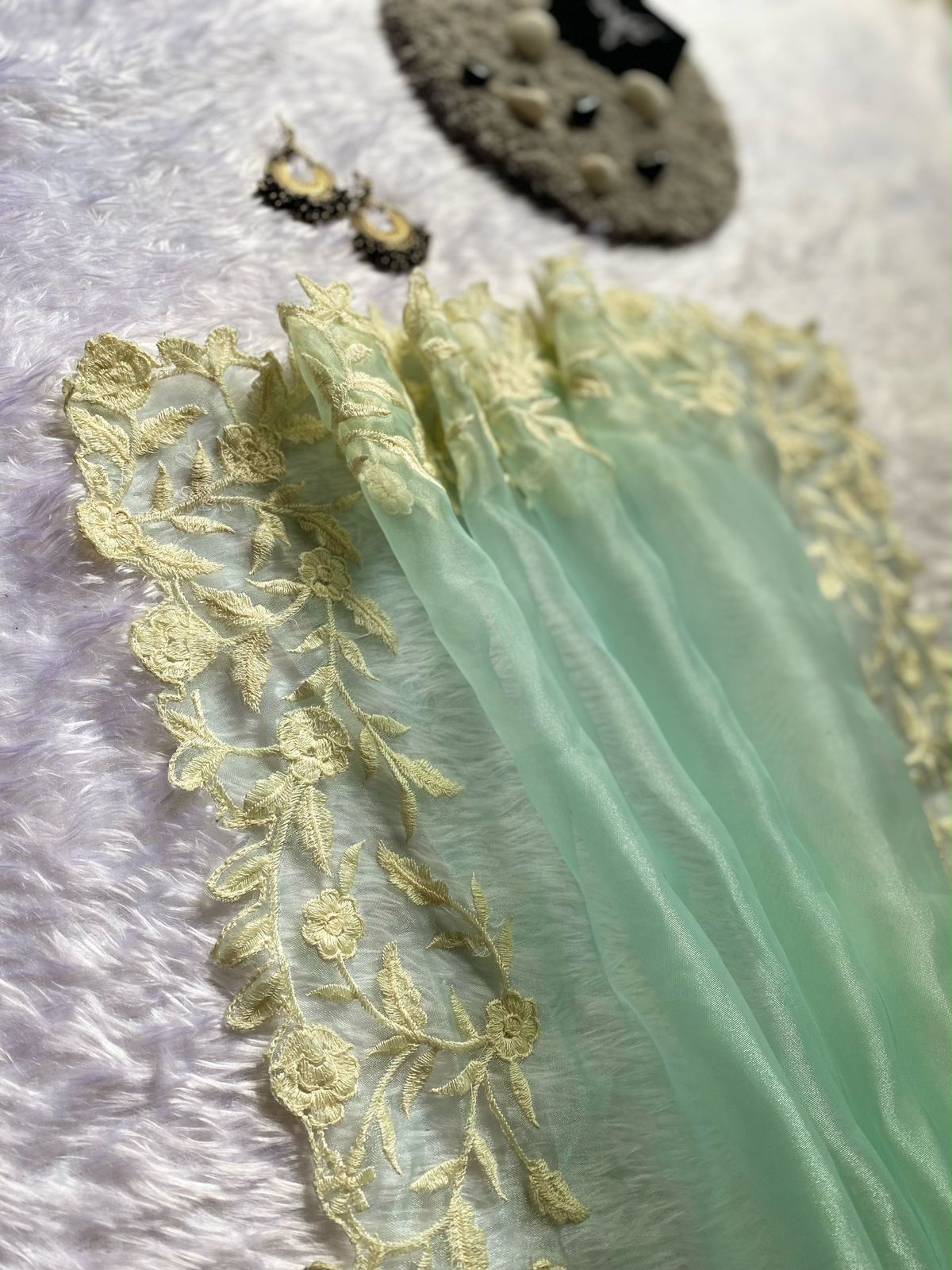 Organza saree with Multy cutwork