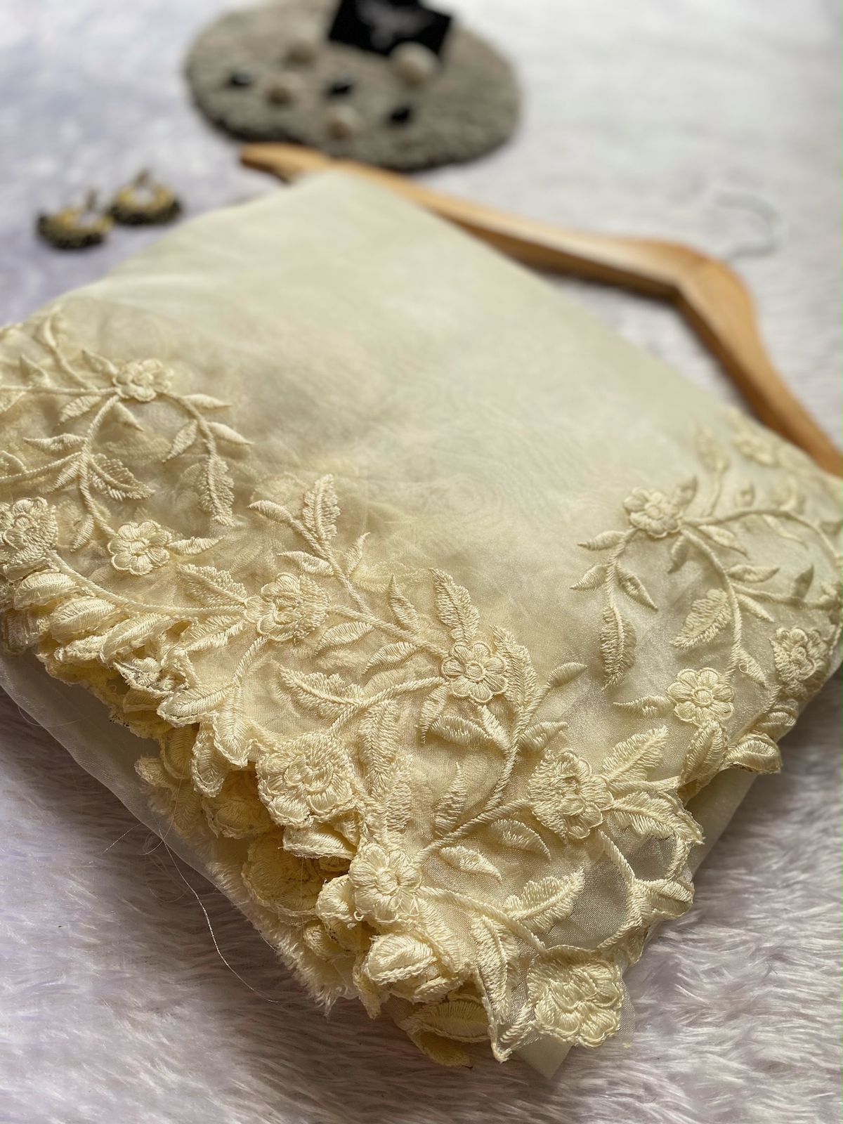 Organza saree with Multy cutwork
