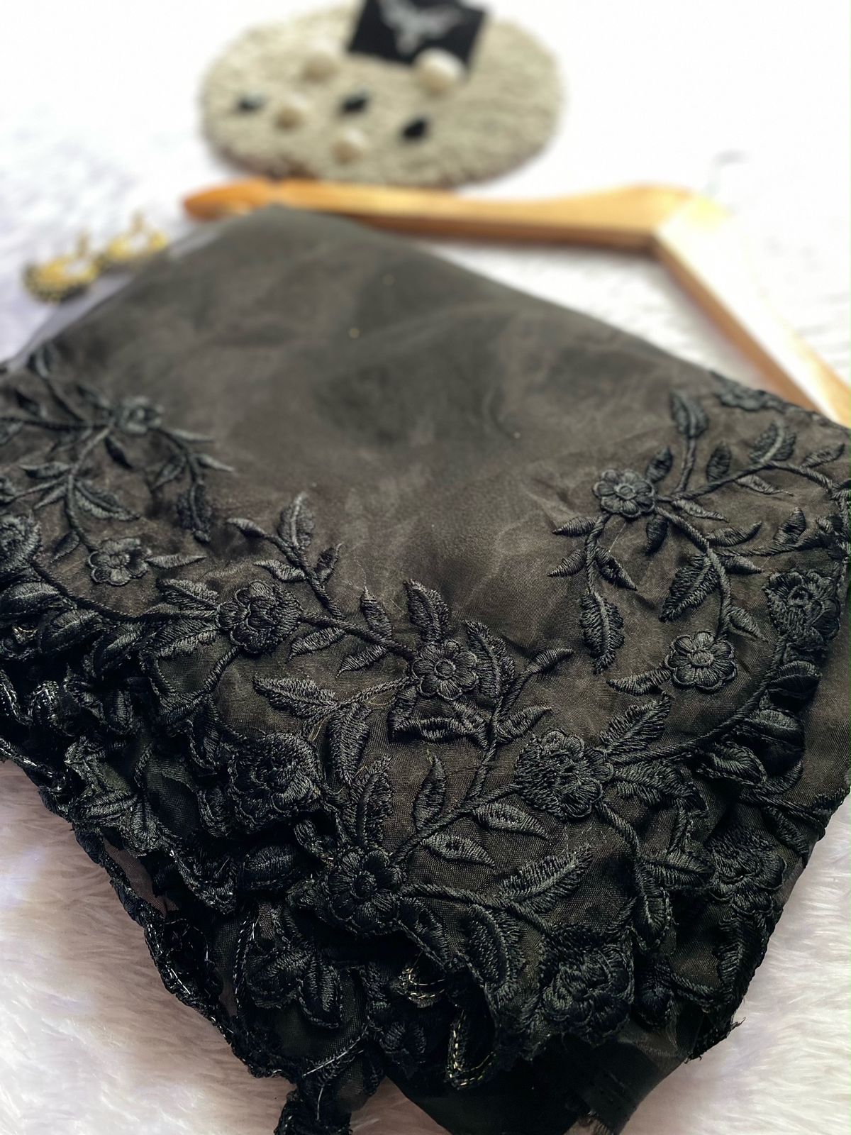 Organza saree with Multy cutwork