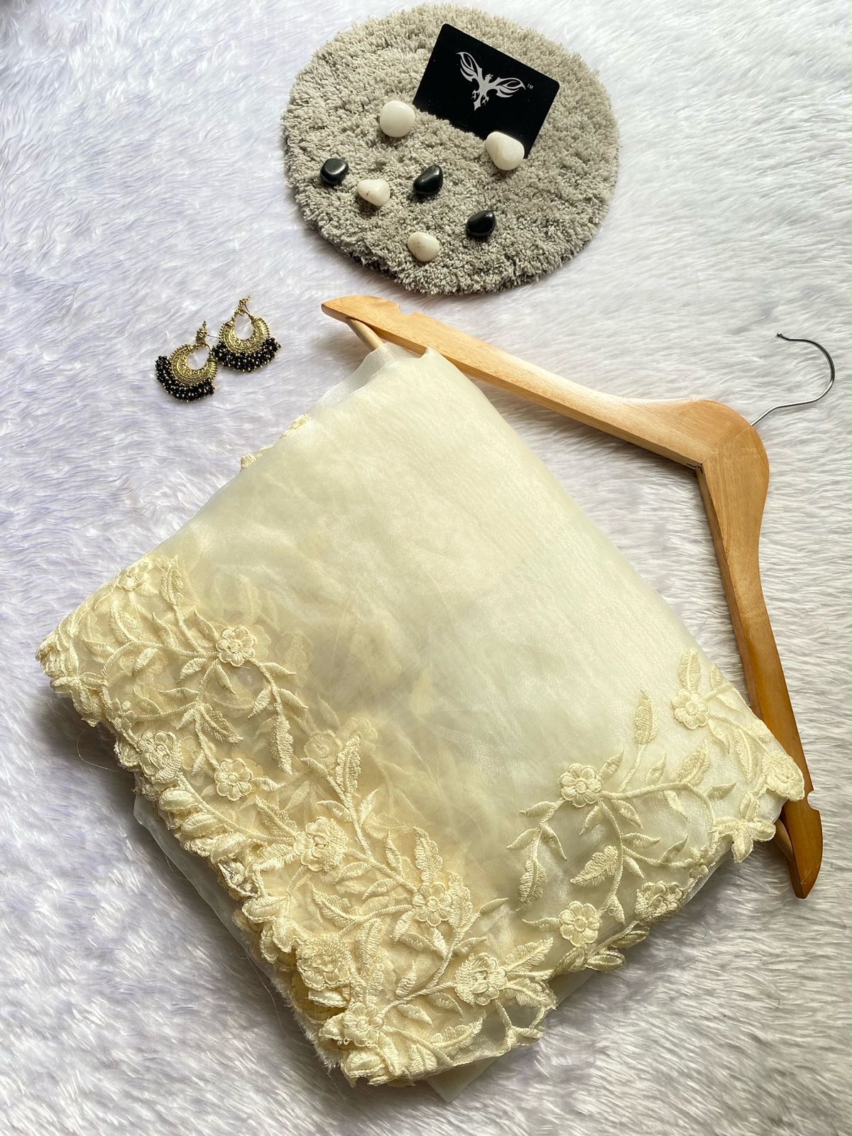 Organza saree with Multy cutwork
