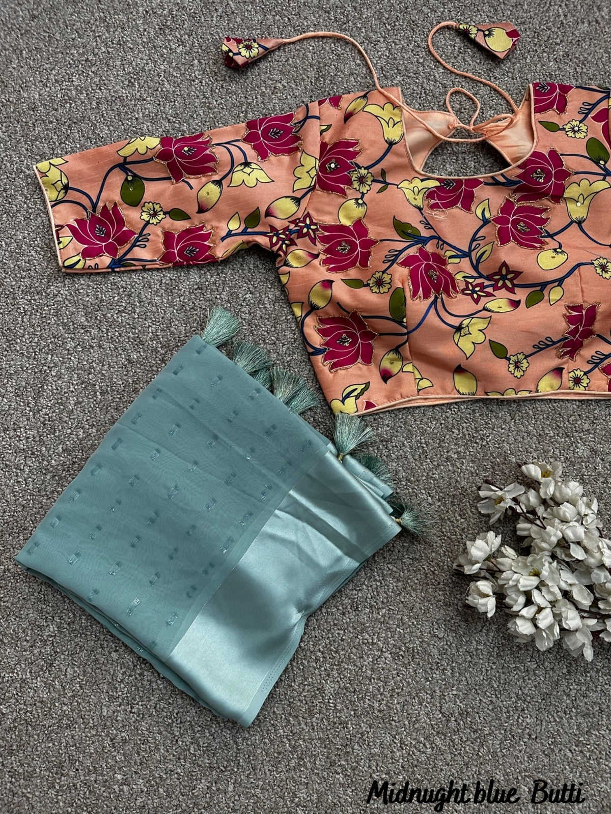 Chiffon saree with Kalamkari blouse