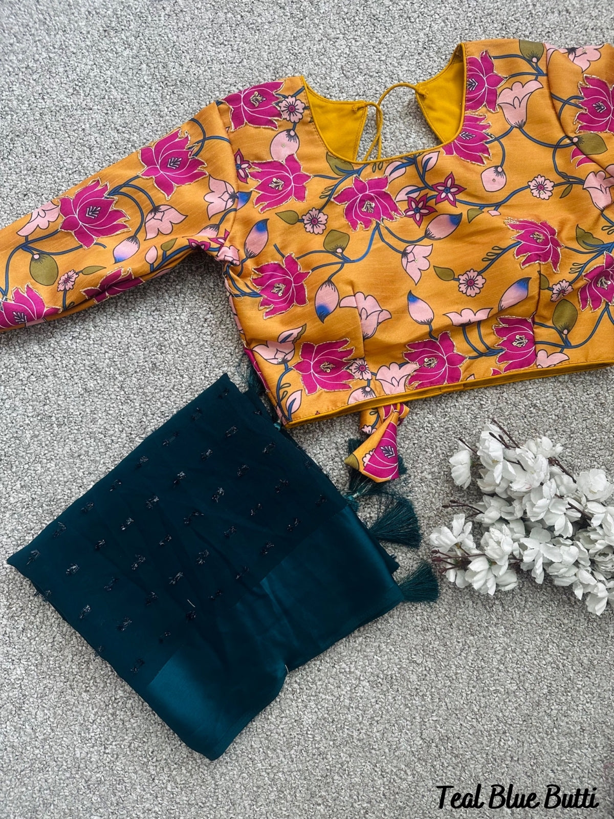 Chiffon saree with Kalamkari blouse