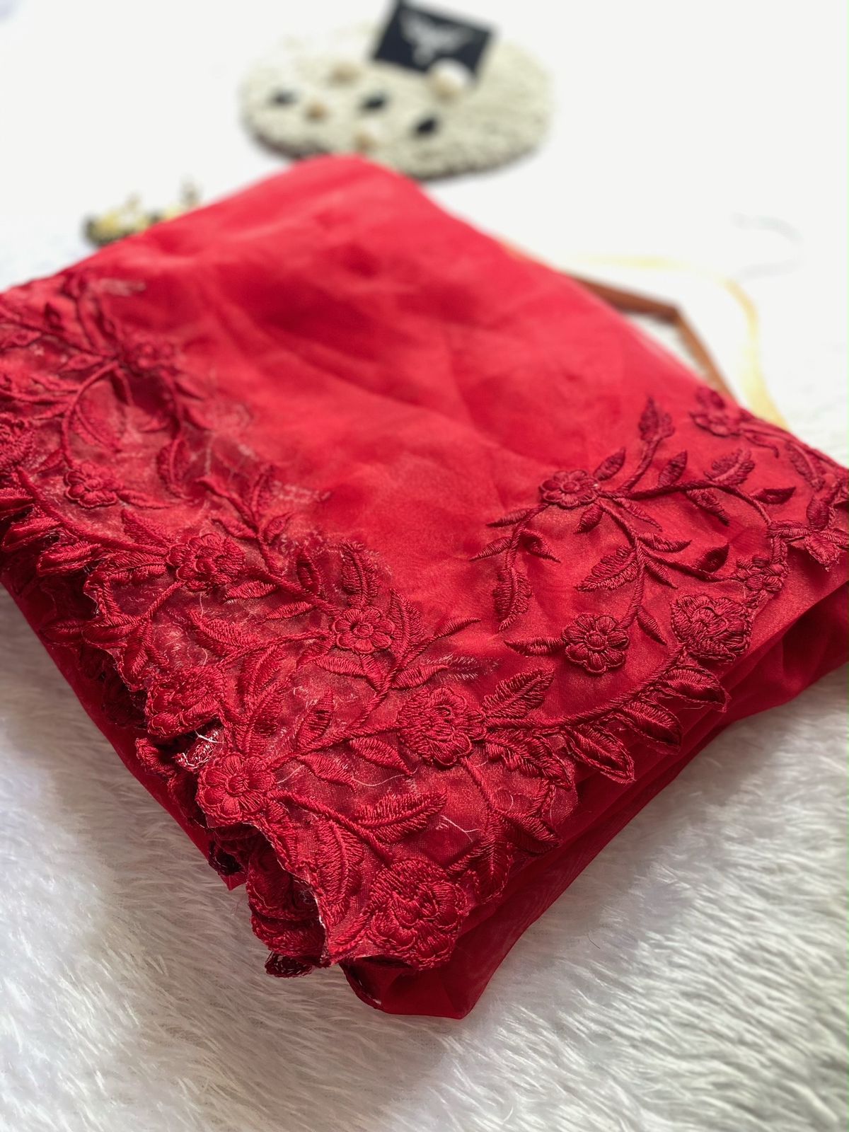Organza saree with Multy cutwork