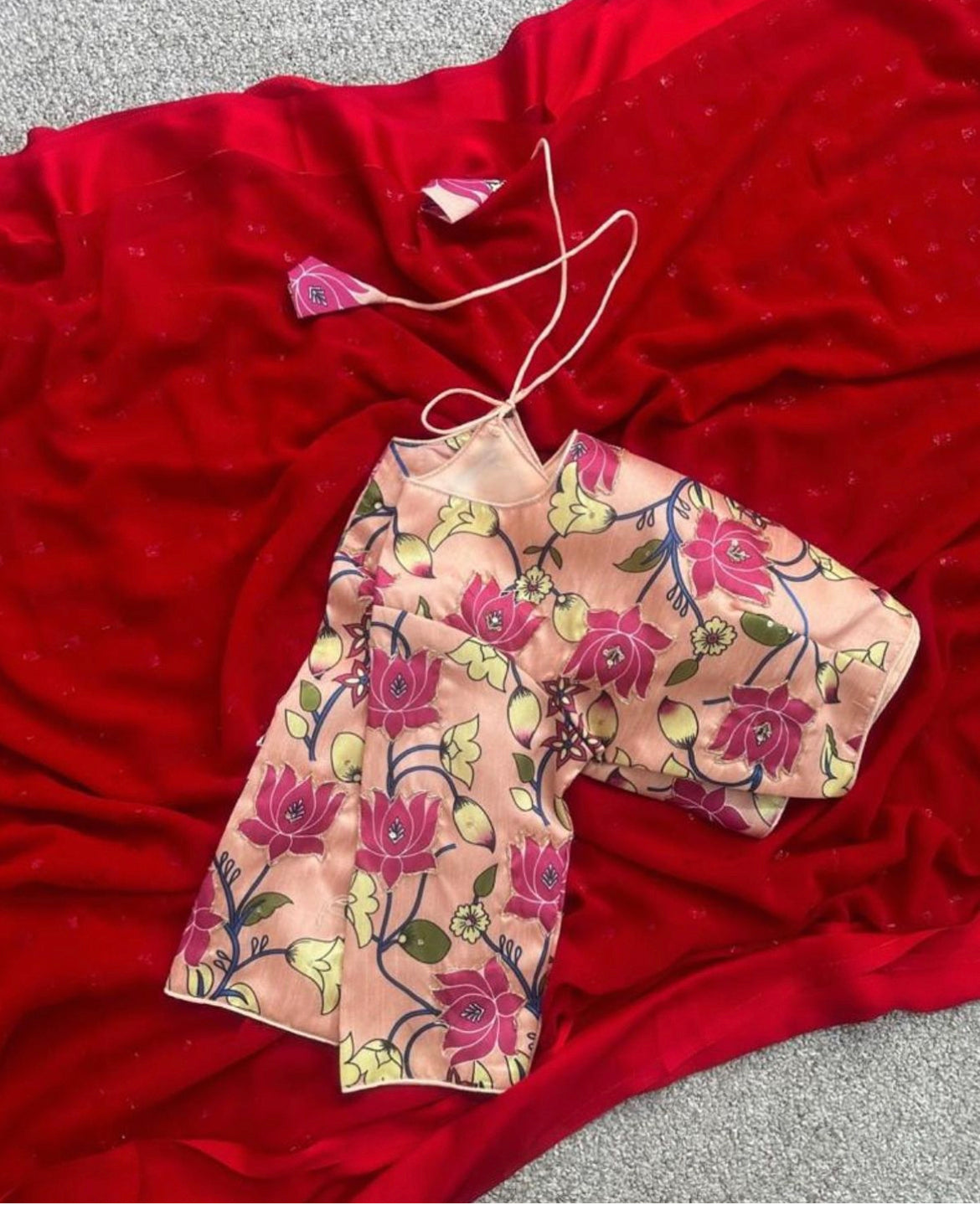 Chiffon saree with Kalamkari blouse