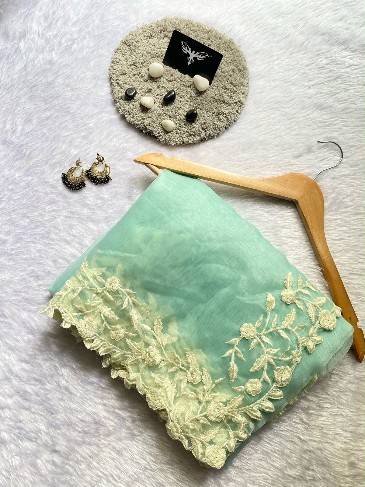 Organza saree with Multy cutwork