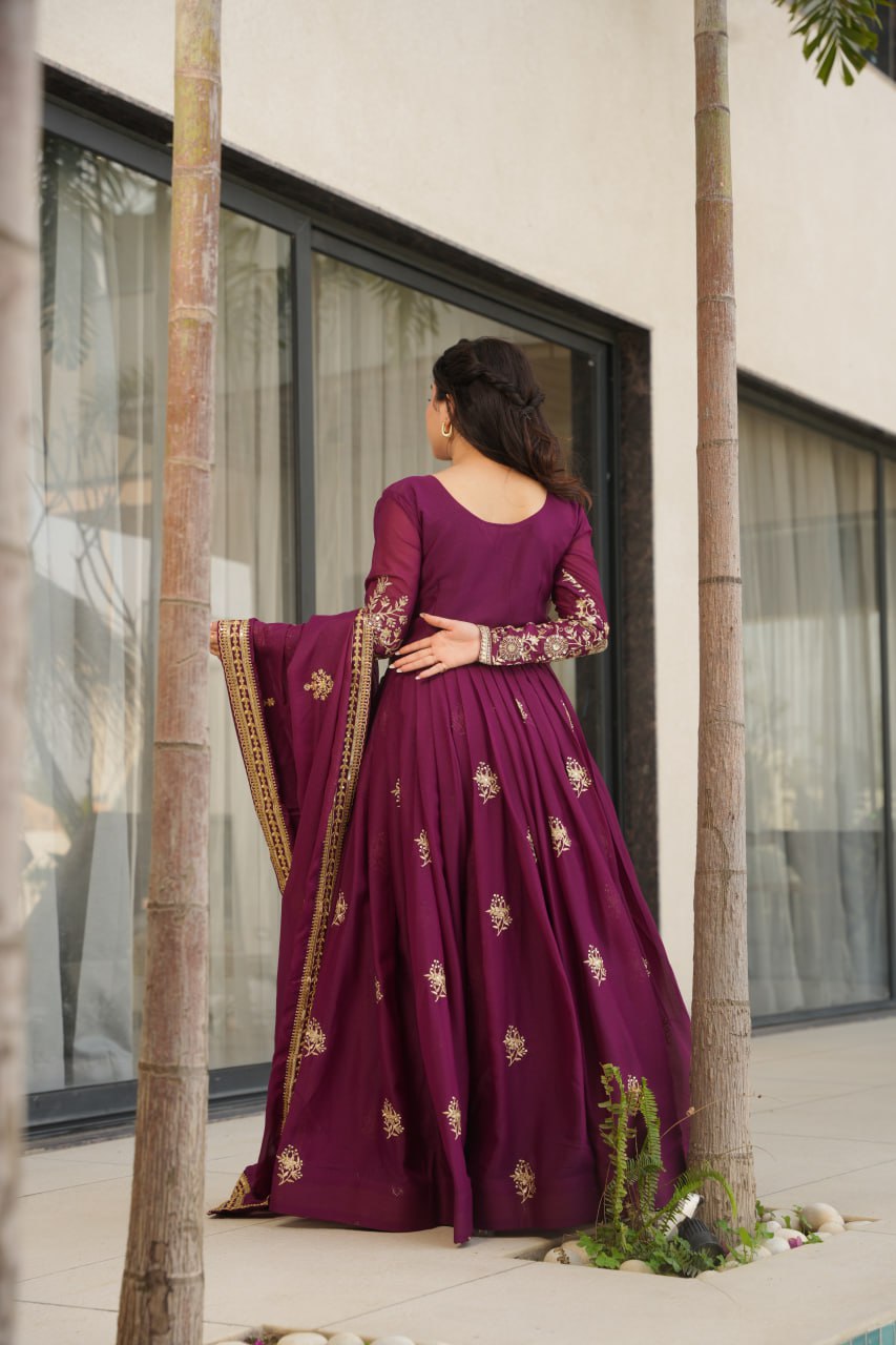 Zari Embroidered and sequins gown with Dupatta