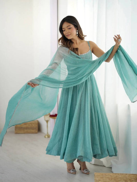 Siroski work Crunchy Silk Anarkali