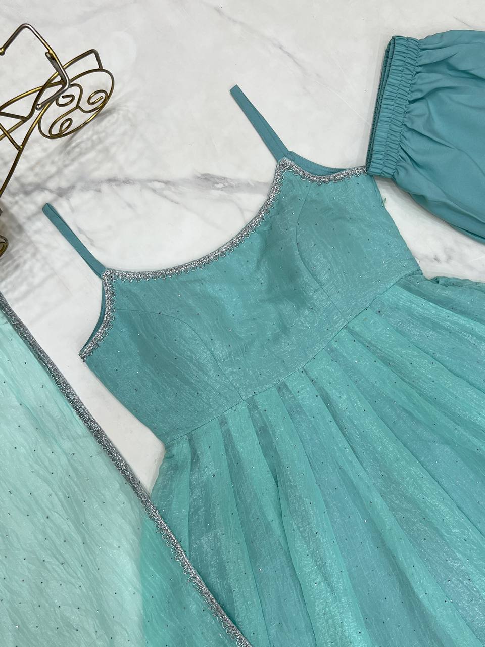 Siroski work Crunchy Silk Anarkali