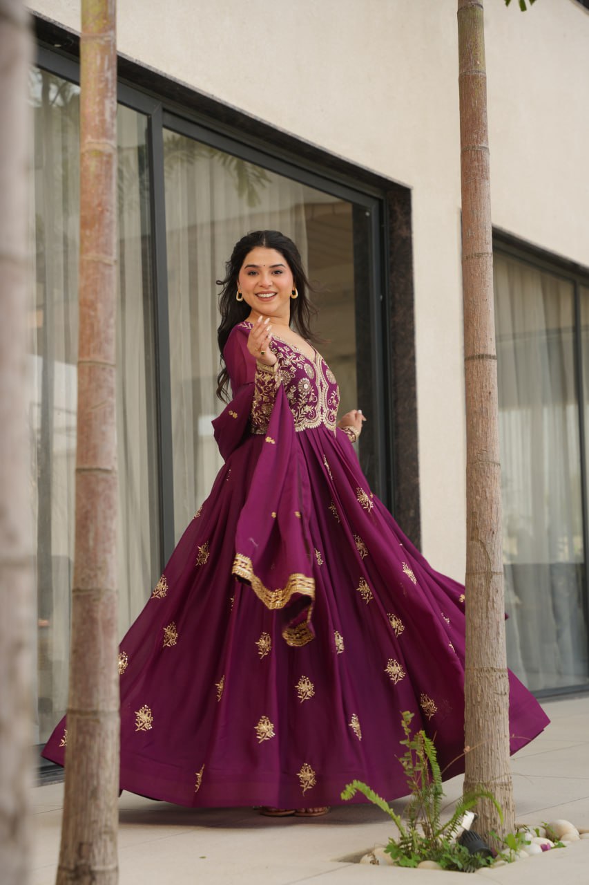 Zari Embroidered and sequins gown with Dupatta