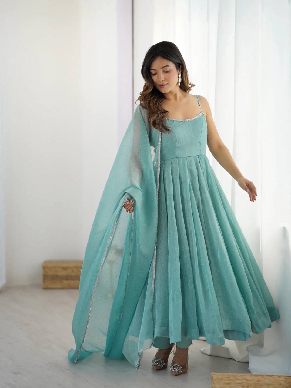 Siroski work Crunchy Silk Anarkali