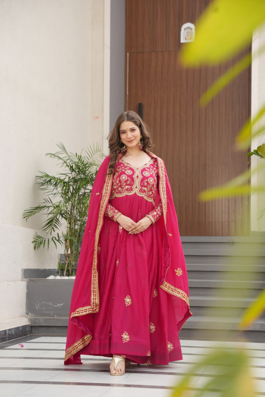 Zari Embroidered and sequins gown with Dupatta