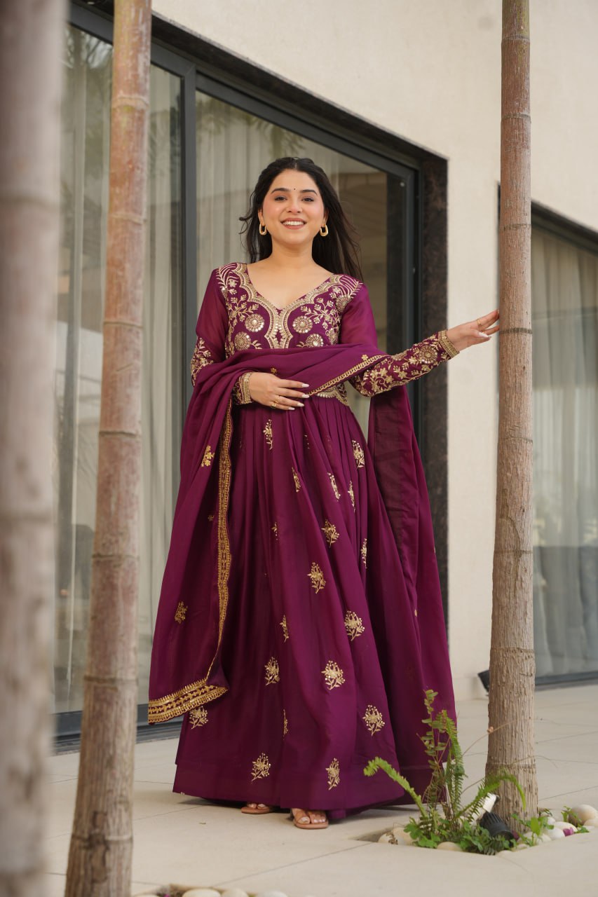 Zari Embroidered and sequins gown with Dupatta