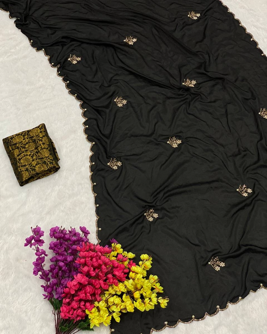 Chinon handwork saree with banarsi blouse