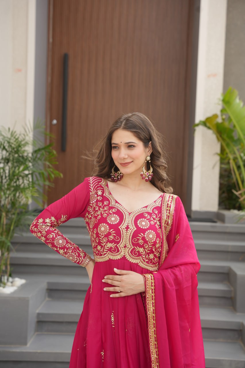 Zari Embroidered and sequins gown with Dupatta