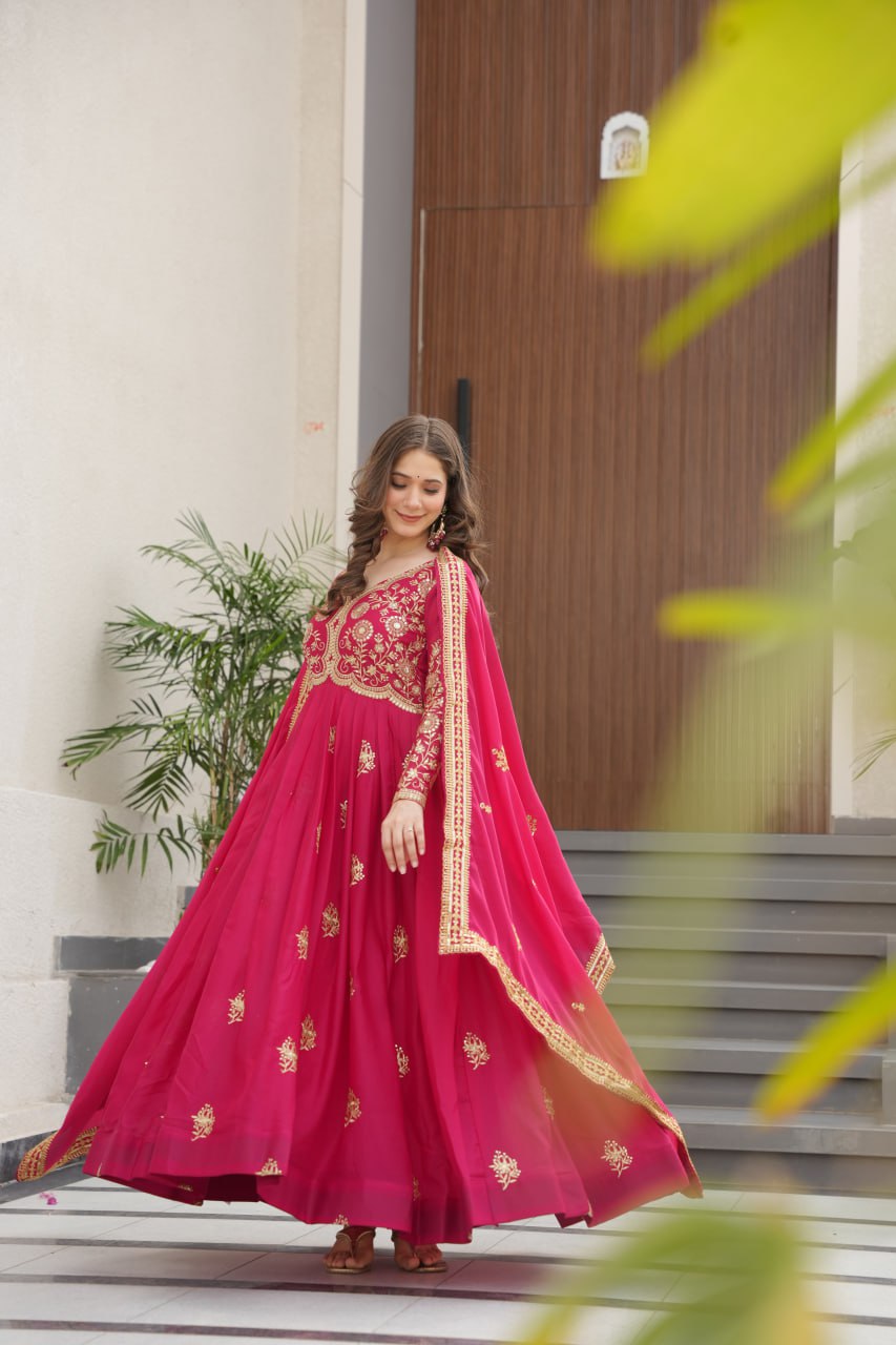 Zari Embroidered and sequins gown with Dupatta