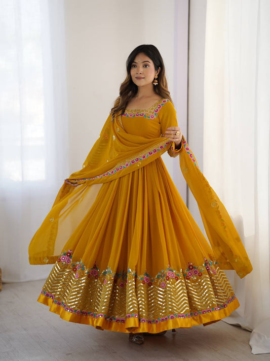 Georgette Anarkali with Multi thread embroidery work