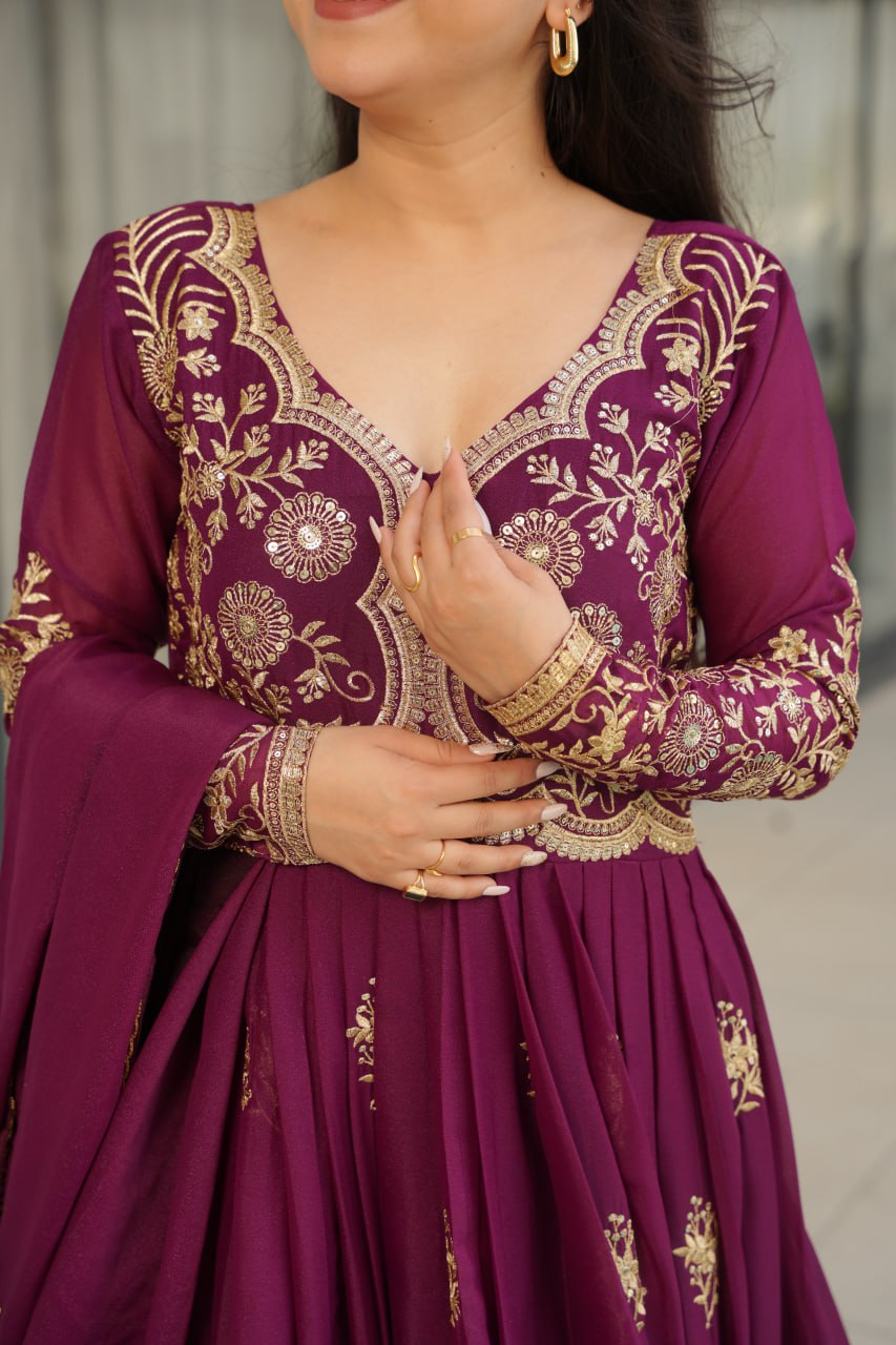 Zari Embroidered and sequins gown with Dupatta