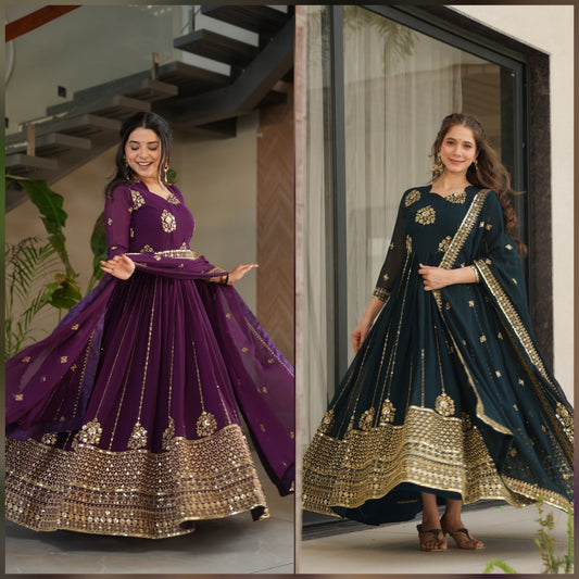 Faux Blooming Designer Gown with Rich Zari & Sequins Embroidered Work