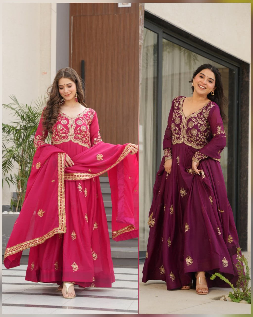 Zari Embroidered and sequins gown with Dupatta