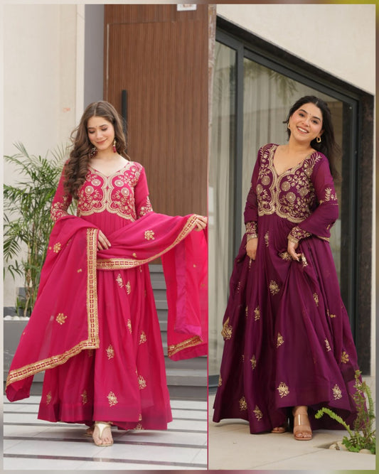 Zari Embroidered and sequins gown with Dupatta