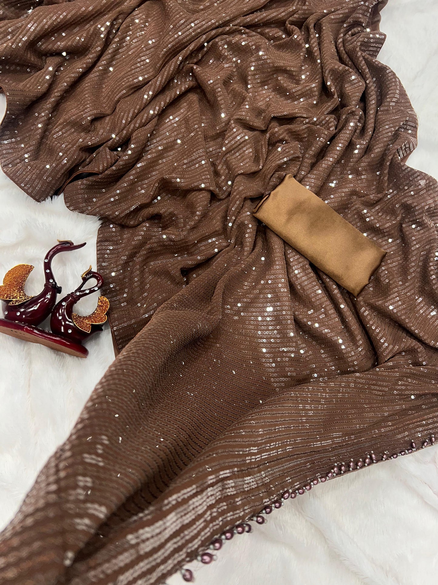 Disha patani Inspired Brown sequins saree