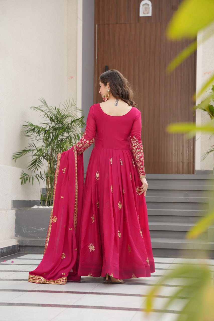 Zari Embroidered and sequins gown with Dupatta