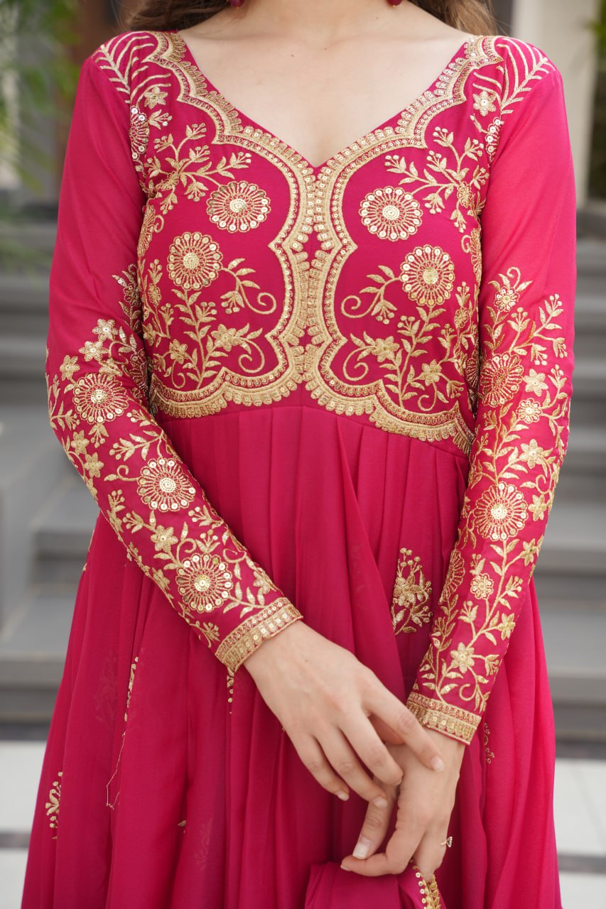 Zari Embroidered and sequins gown with Dupatta