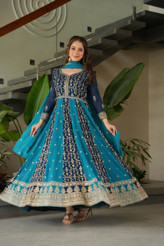 Dual Pattern Gown with Zari & Sequins Embroidered work