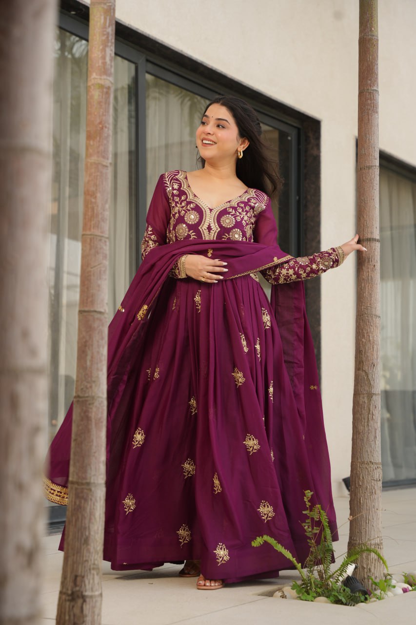 Zari Embroidered and sequins gown with Dupatta