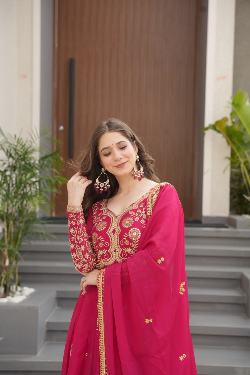Zari Embroidered and sequins gown with Dupatta