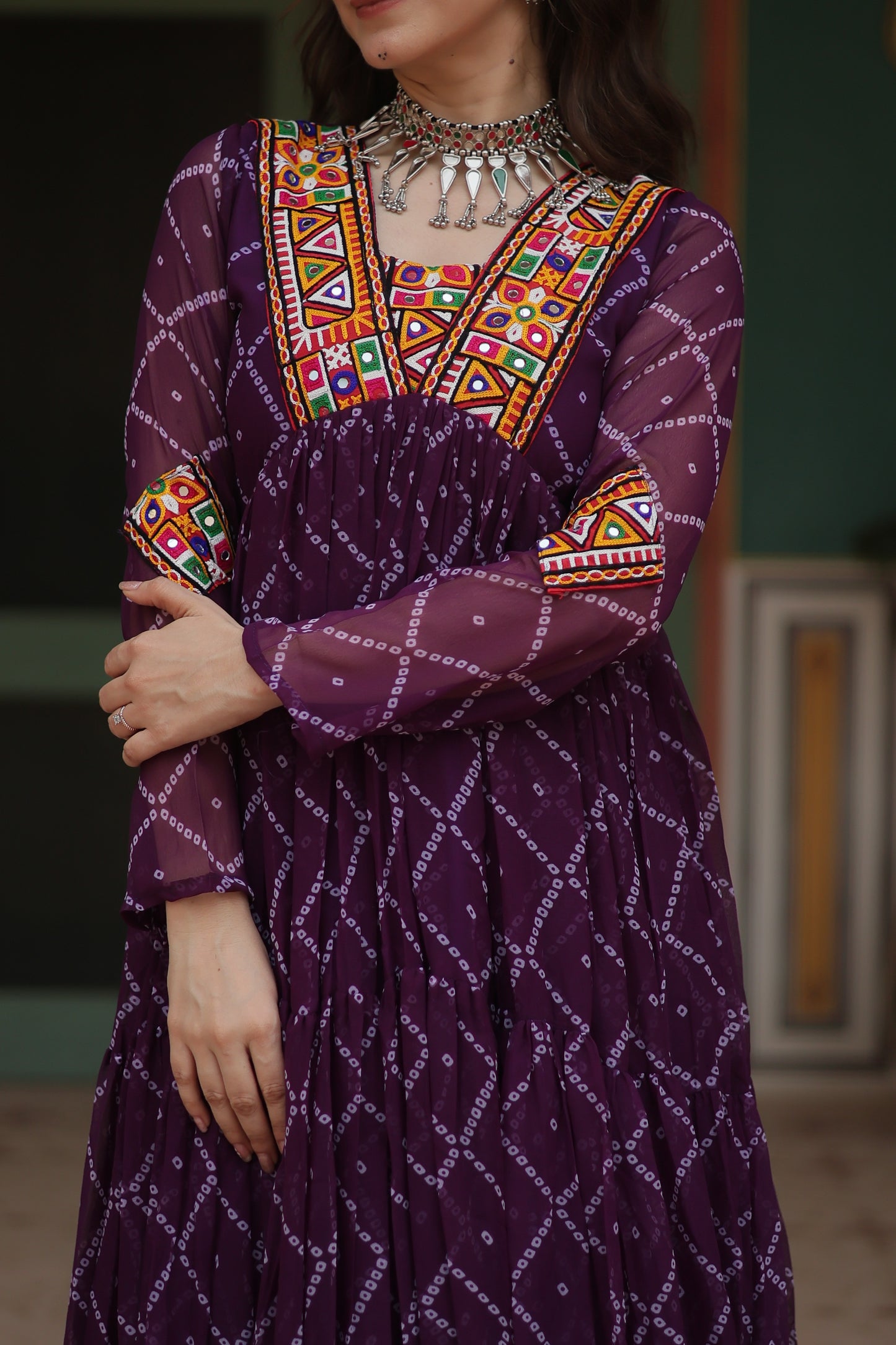 Bandhani Print Gown with patchwork