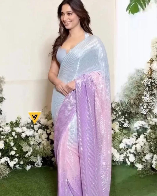 Tamannah inspired sequins pastel saree