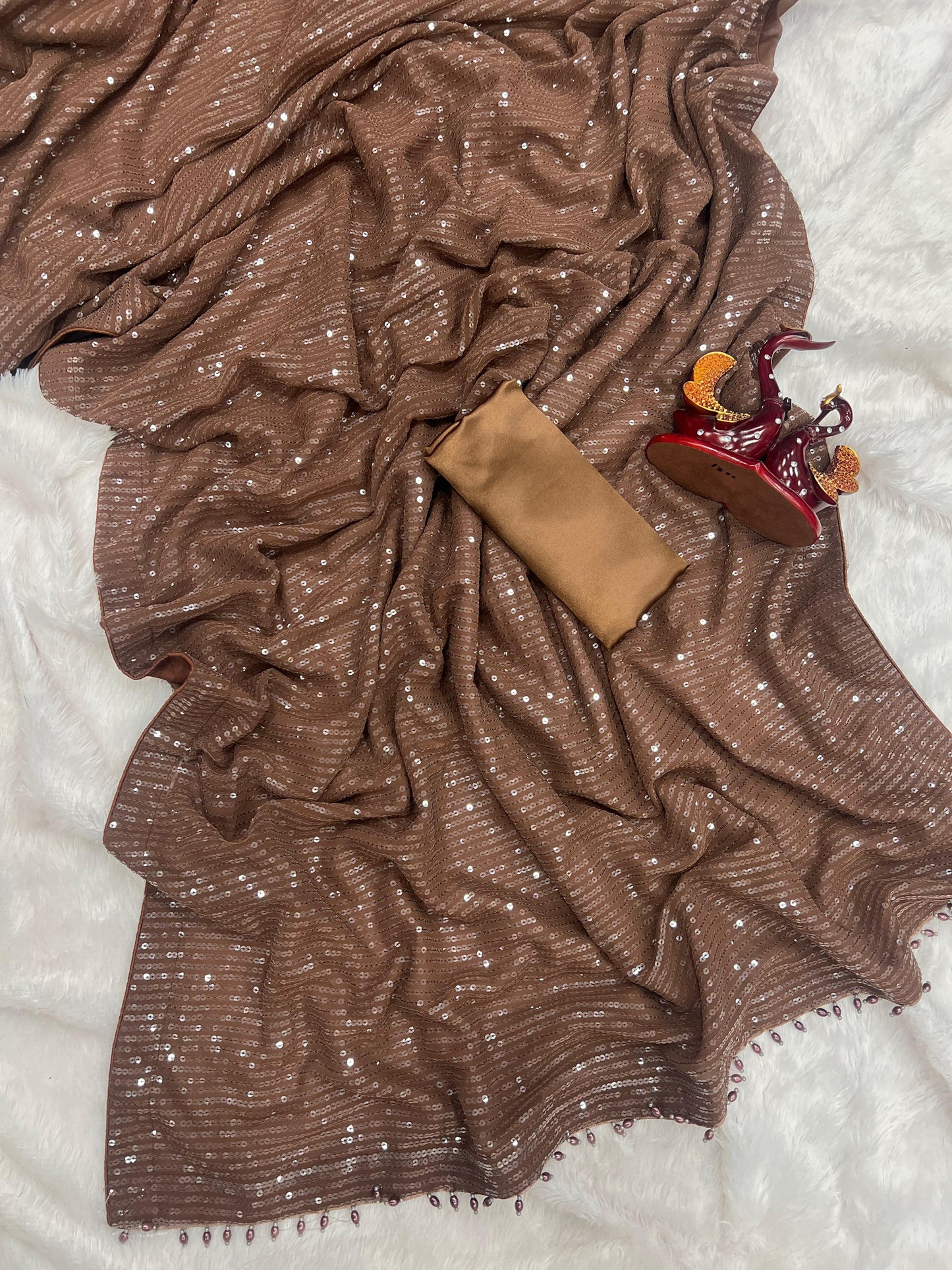 Disha patani Inspired Brown sequins saree