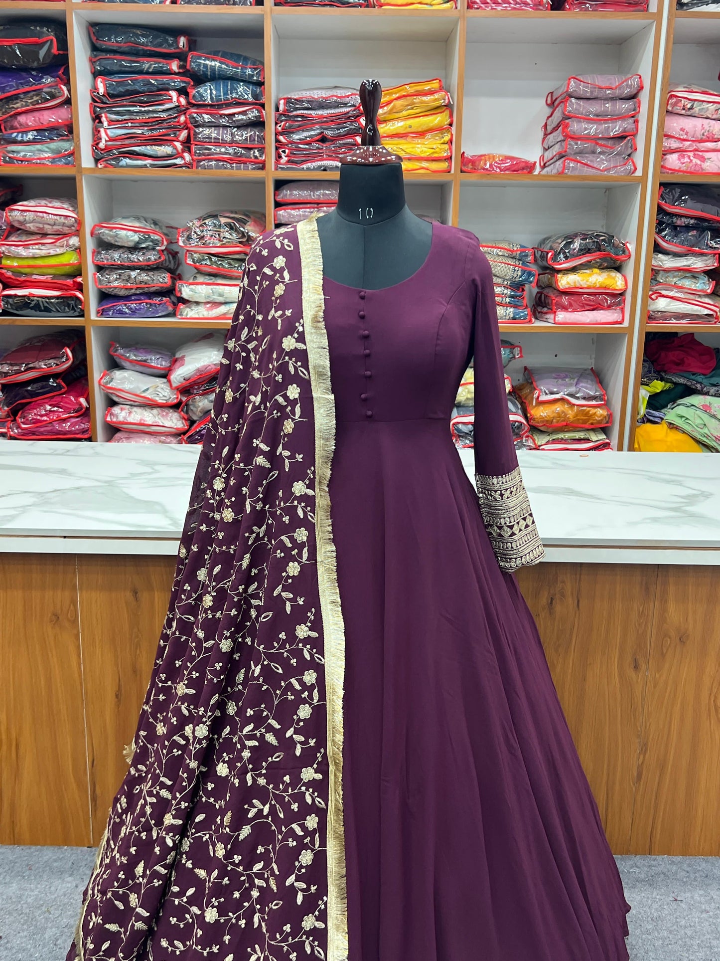 Georgette gown with heavy embroidered dupatta