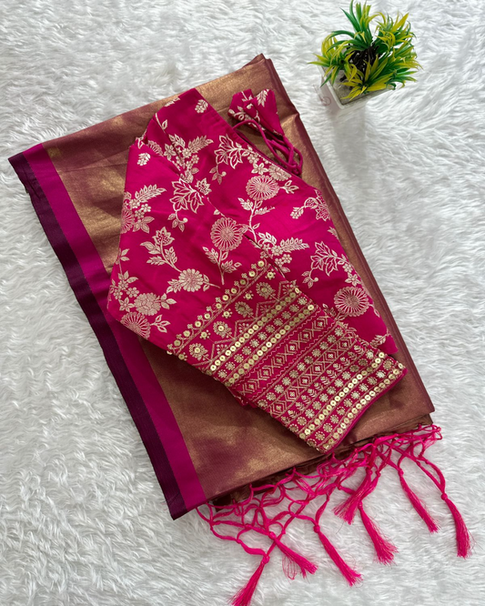 Tissue silk saree with jacquard blouse