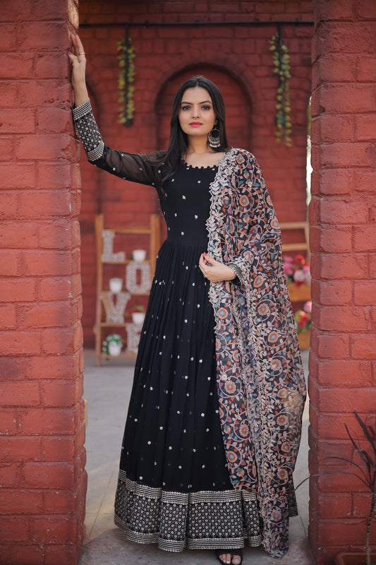 Designer Gown with Kalamkari Print Dupatta